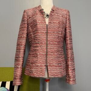 Lafayette 148 New York Red Tweed Zip Front Suit Blazer Jacket 6